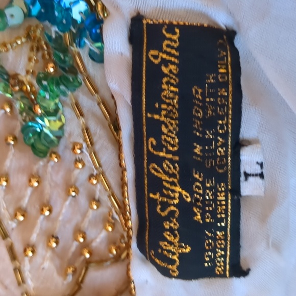 Gorgeous 100% SilkBeige embroidered midi long sleeve beaded sequins dress Size M - Picture 13 of 13